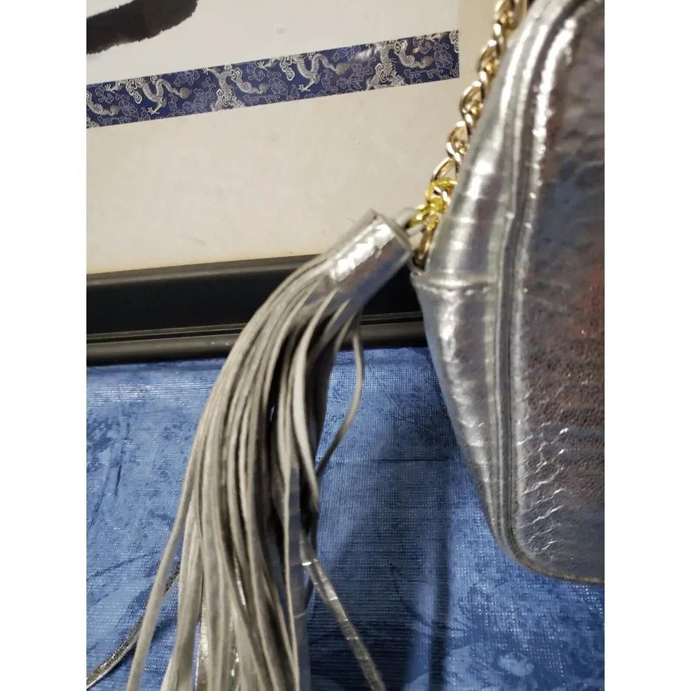 Victorias Secret  Metallic gray chain link gold strap w/tassel‎ crossbody bag